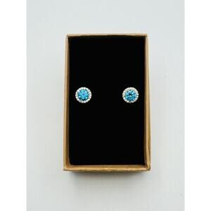 Vintage 925 Pure Sterling Silver Earrings Blue CZ Gold Plated G1